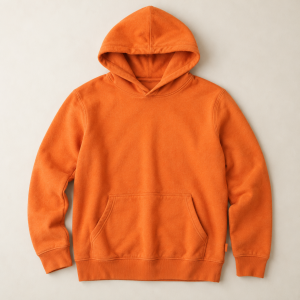 Hoodie Bloque 02 in Tangerine, front view